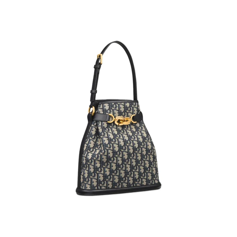 DIOR C'est Dior Oblique Print Cow Leather Patchwork Bucket Bag Portable Crossbody Bag Shoulder Bag Women's Blue-1