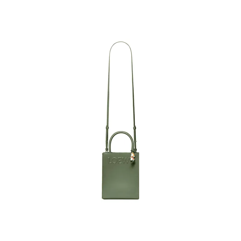 LOEWE Glossy Cow Leather Tote Bag Shopping Bag Handbag Women's Vintage Khaki Green-1