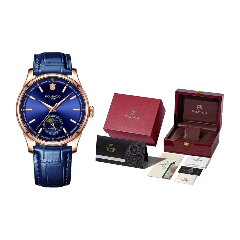 ROLENDO R Automatic Mechanical Movement Genuine Leather Strap Watch Men's Watches Coffee Watch Dial-8
