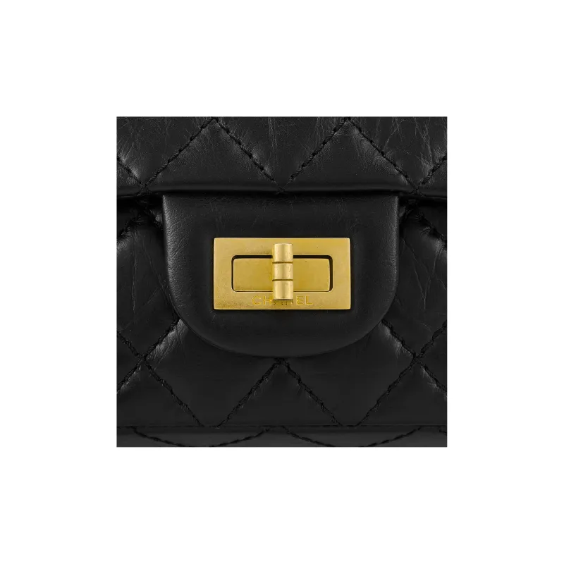 CHANEL 2.55 Cow Leather Flap Bag, Shoulder Bag, Crossbody Bag Mini Women's Black Gold & Black-4