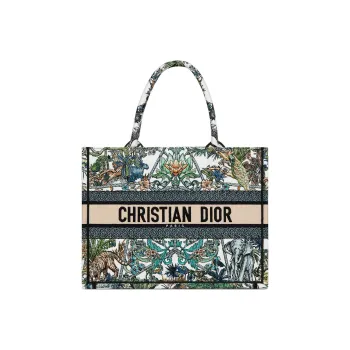 DIOR Embroidery Tote Bag, Shopping Bag, Handbag Medium Size Women's White/Multicolor