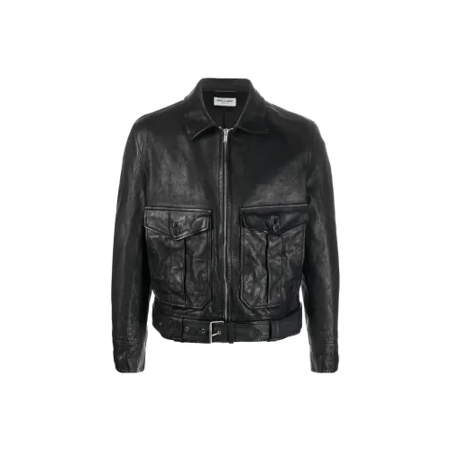 SAINT LAURENT Leather Jackets Men Black