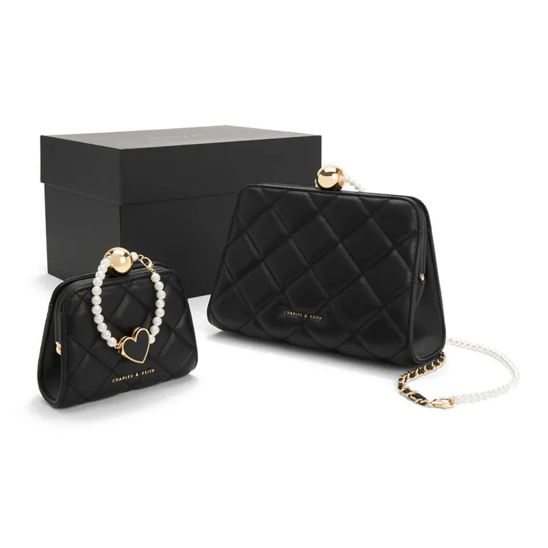 CHARLES&KEITH Fabric Silicone Handbag Medium Size Women's Black-2