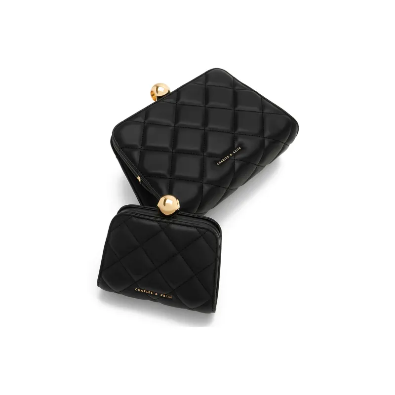 CHARLES&KEITH Fabric Silicone Handbag Medium Size Women's Black-4