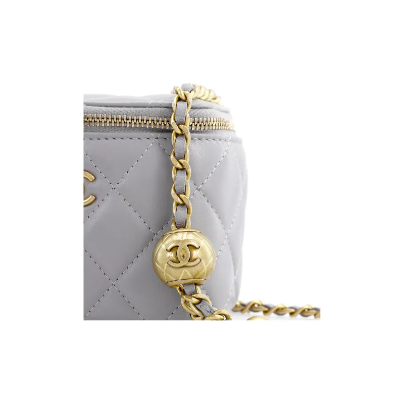 CHANEL Sheepskin With Tweed Shoulder Bag, Crossbody Bag Women's Gray-6