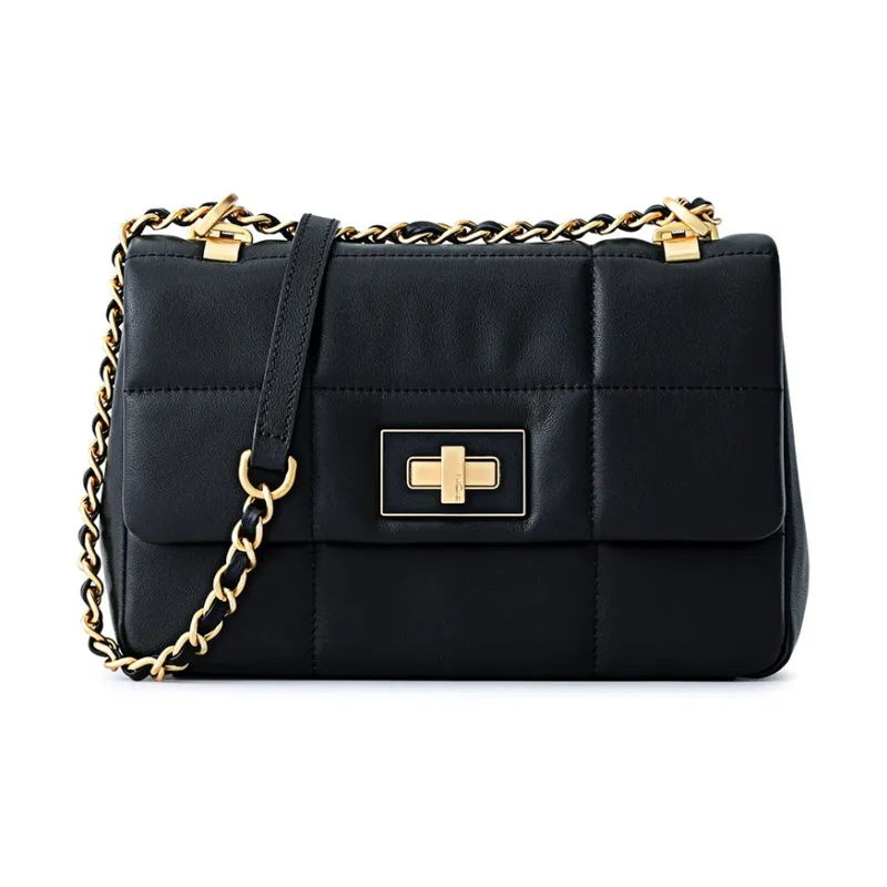 FION Genuine Leather Chain Small Square Bag, Shoulder Bag, Crossbody Bag Women's-0