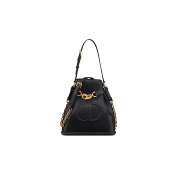 DIOR C'est Dior Old Cow Leather Bucket Bag Handbag Shoulder Bag Medium Size Women's Black