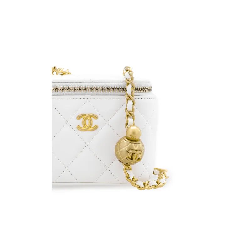 CHANEL Little Golden Ball Lambskin Mini Square Flap Bag, Box Bag, Shoulder Bag, Crossbody Bag Women's White-4