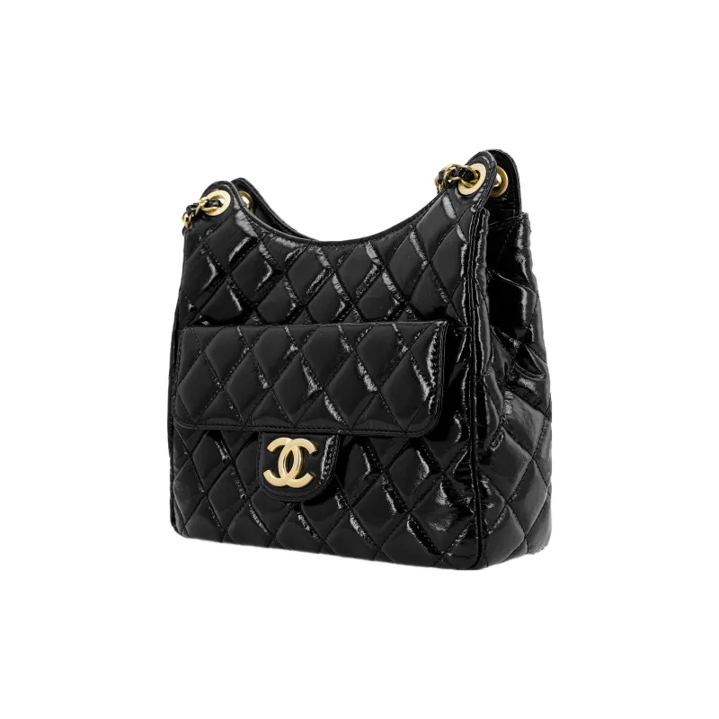 CHANEL 23C Spring HOBO Calfskin Hippie Bag, Shoulder Bag, Crossbody Bag Medium Size Women's Black-2