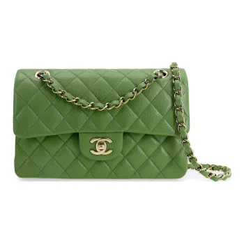 CHANEL Classic Flap CF Grain Embossed Caviar Cow Leather Flap Bag, Crossbody Bag, Shoulder Bag Trumpets Women's Green