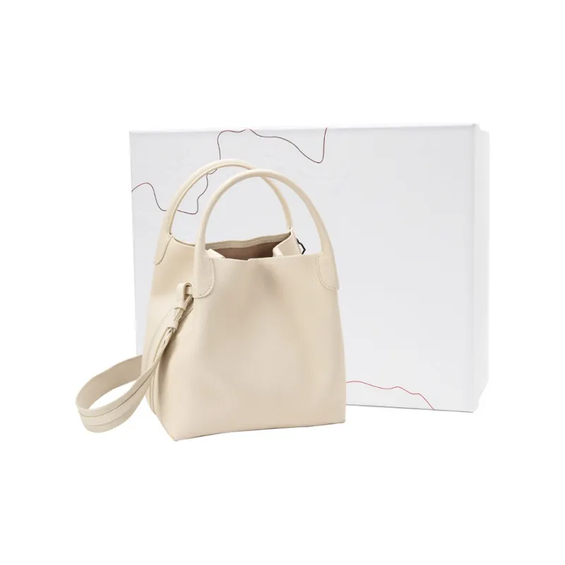VENOF Cow Leather Bucket Bag, Crossbody Handbag Large Size Women's Haier Gray/Pastoral White-18
