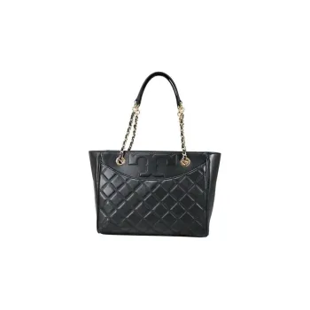 TORY BURCH Quilting Leather Tote Bag Shopping Bag Handbag Shoulder Bag Small Size Women's Black