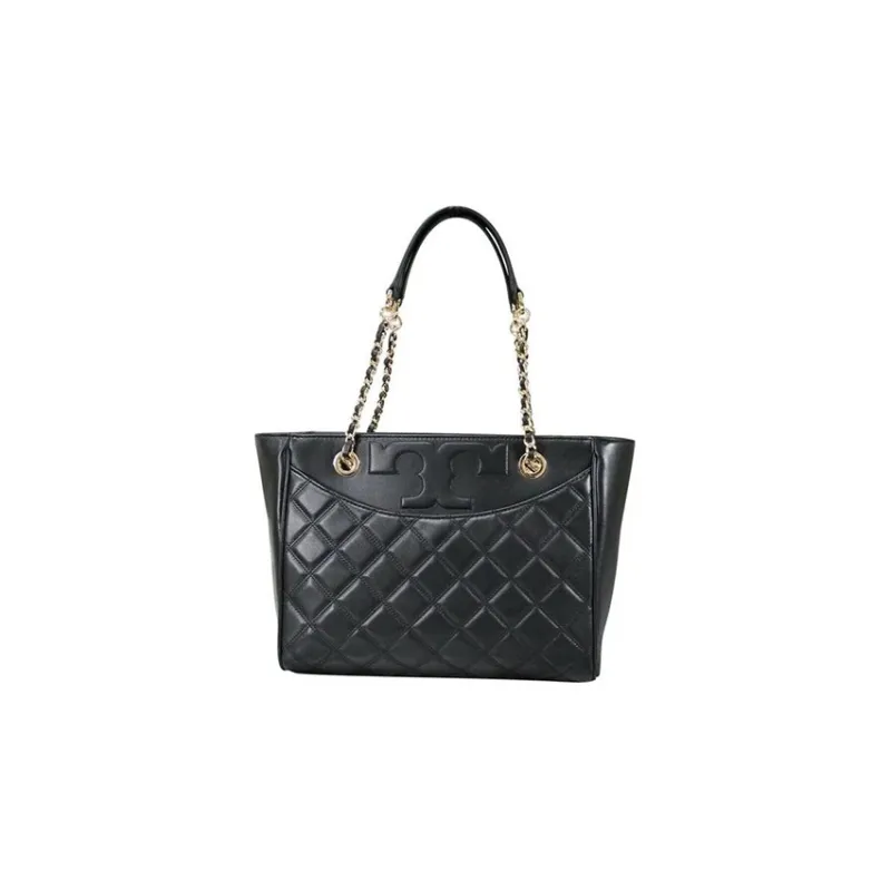 TORY BURCH Quilting Leather Tote Bag Shopping Bag Handbag Shoulder Bag Small Size Women's Black-0