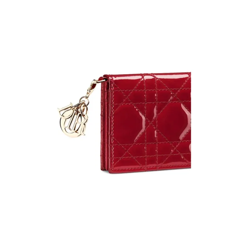 DIOR Lady Dior Cow Leather Flap Card Holder Women's Cherry Red-4