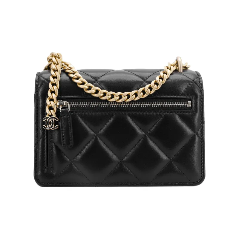 CHANEL WOC Metal Sheepskin One Shoulder Crossbody Clutch Women's Black-2