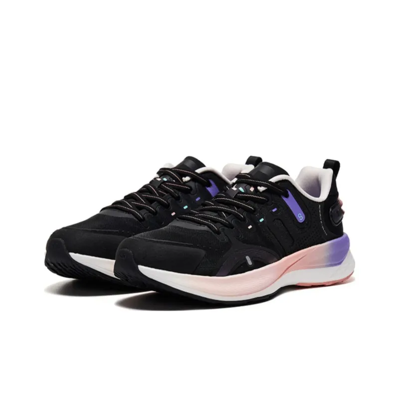 QIAODAN Shadow S Type Slip Resistant Lightweight Rebound Low Top Running Shoes Women's Black Pink Purple-2