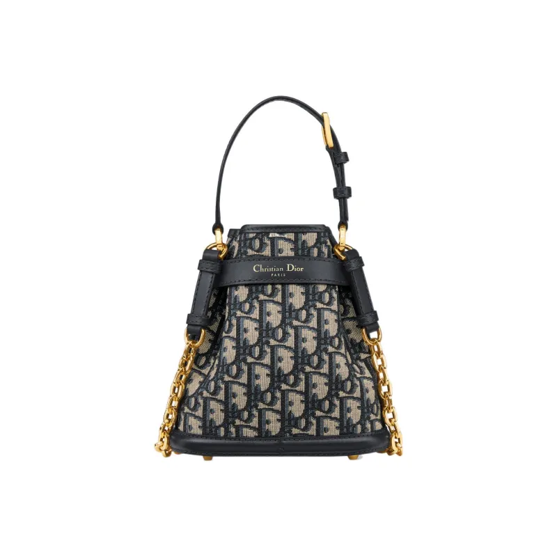 DIOR C'est Dior Leather Bucket Bag, Handbag, Shoulder Bag Small Size Women's Blue-4