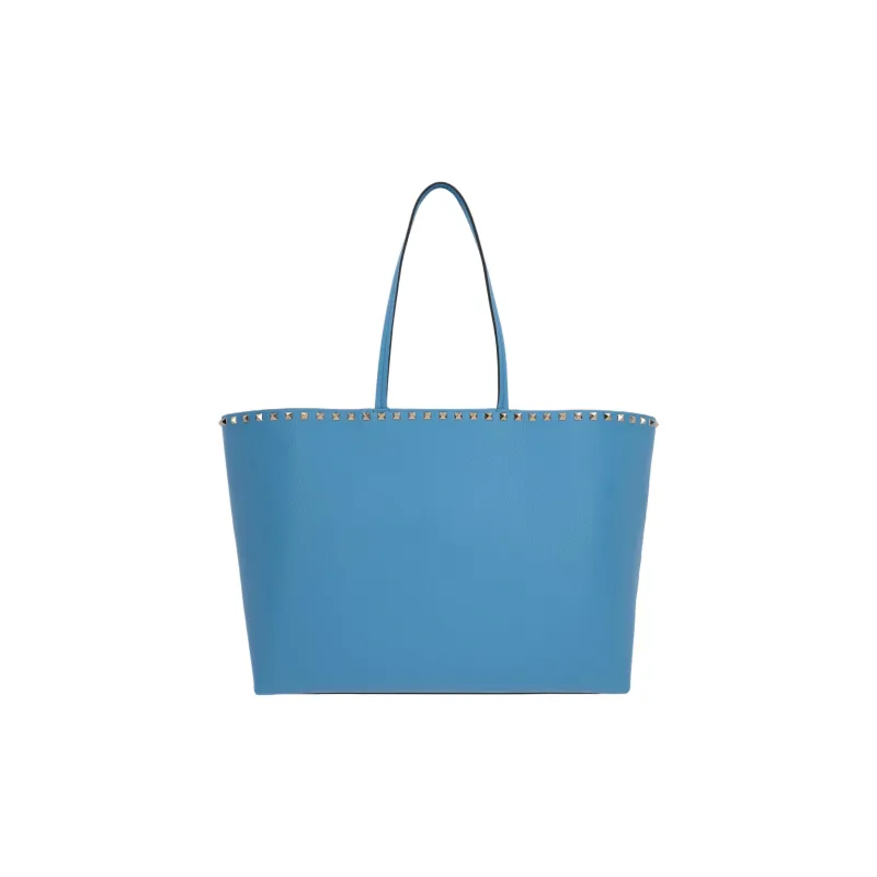 Valentino Rockstud Grained Calfskin Tote Shoulder Bags Handbags Women's Blue-2