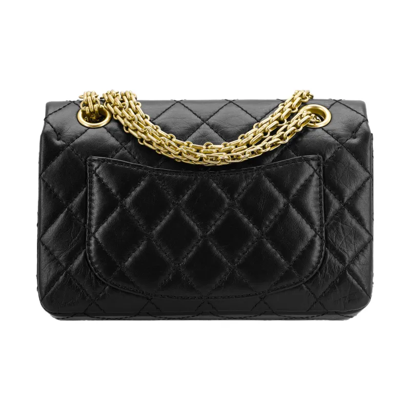 CHANEL 2.55 Cow Leather Flap Bag, Shoulder Bag, Crossbody Bag Mini Women's Black Gold & Black-2