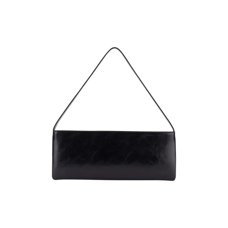 AMAZING SONG Cow Leather Envelope Bag, Shoulder Bag, Handbag Women's Oil Wax Black-1