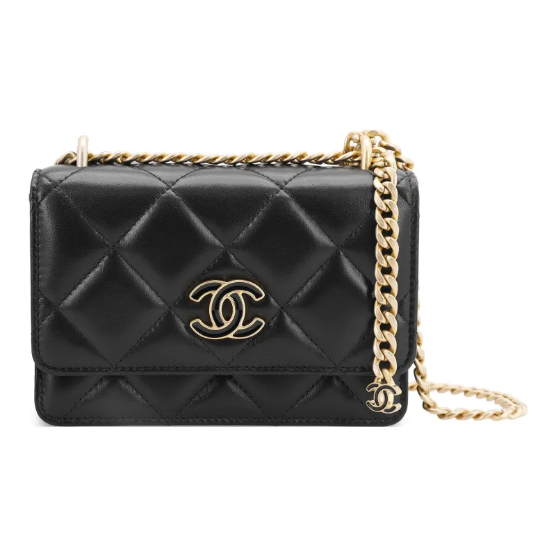 CHANEL WOC Metal Sheepskin One Shoulder Crossbody Clutch Women's Black-0
