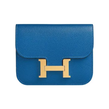 HERMES Constance Slim Evercolor Calfskin Wallets Card Holders Fanny Pack Women's 71 Bleu France French Blue