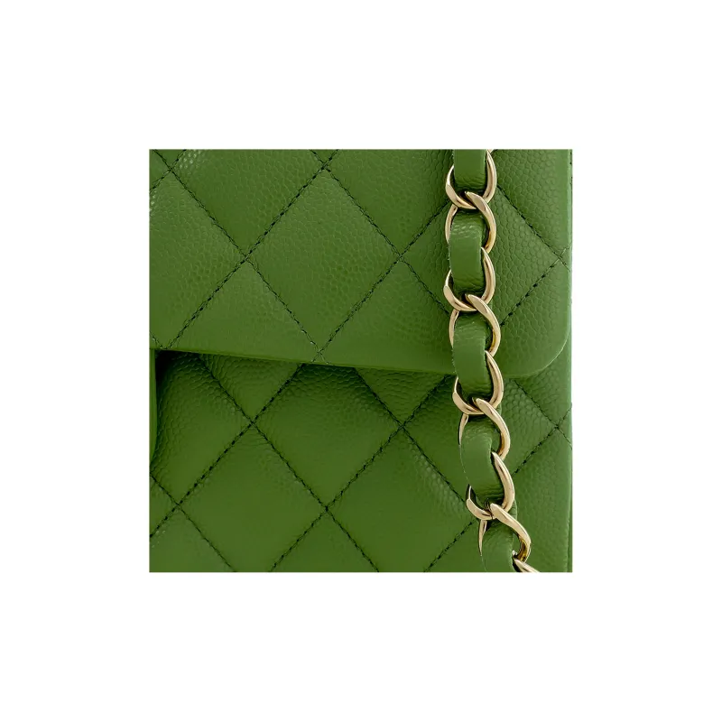 CHANEL Classic Flap CF Grain Embossed Caviar Cow Leather Flap Bag, Crossbody Bag, Shoulder Bag Trumpets Women's Green-4