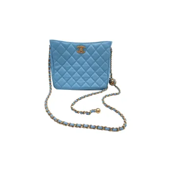CHANEL Lambskin Hobo Bag, Shoulder Bag, Crossbody Bag Women's Blue