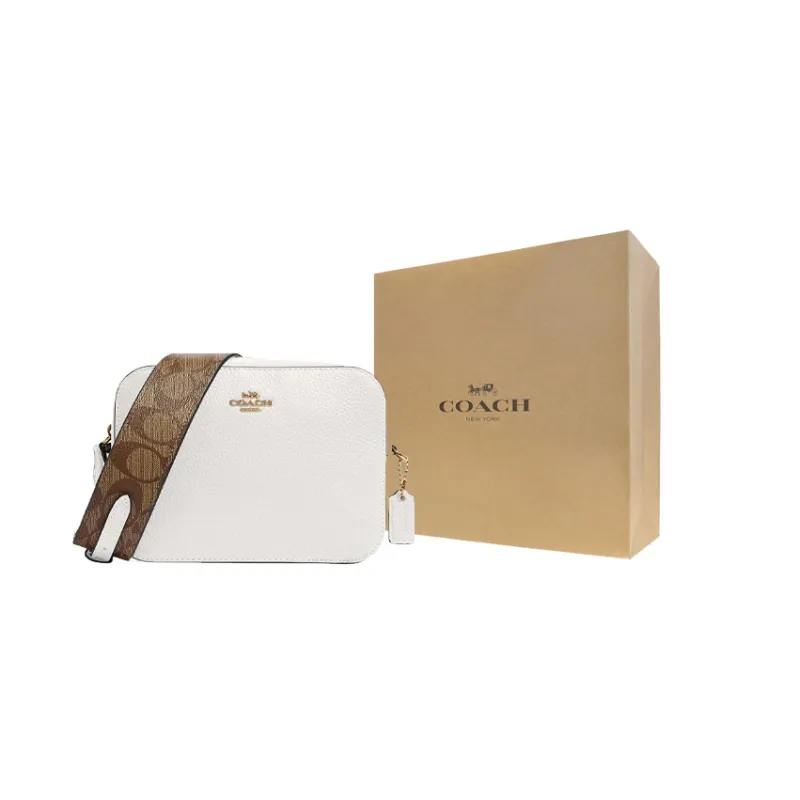 COACH Camera Leather Camera Bag, Crossbody Bag, Shoulder Bag Trumpets Women's White & Brown-5