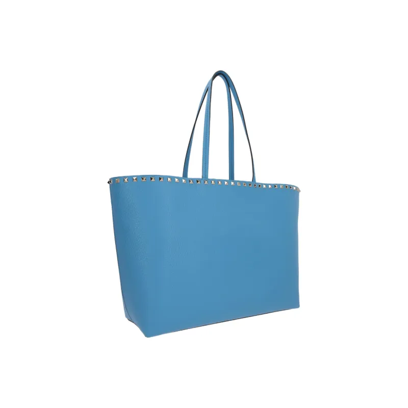 Valentino Rockstud Grained Calfskin Tote Shoulder Bags Handbags Women's Blue-1