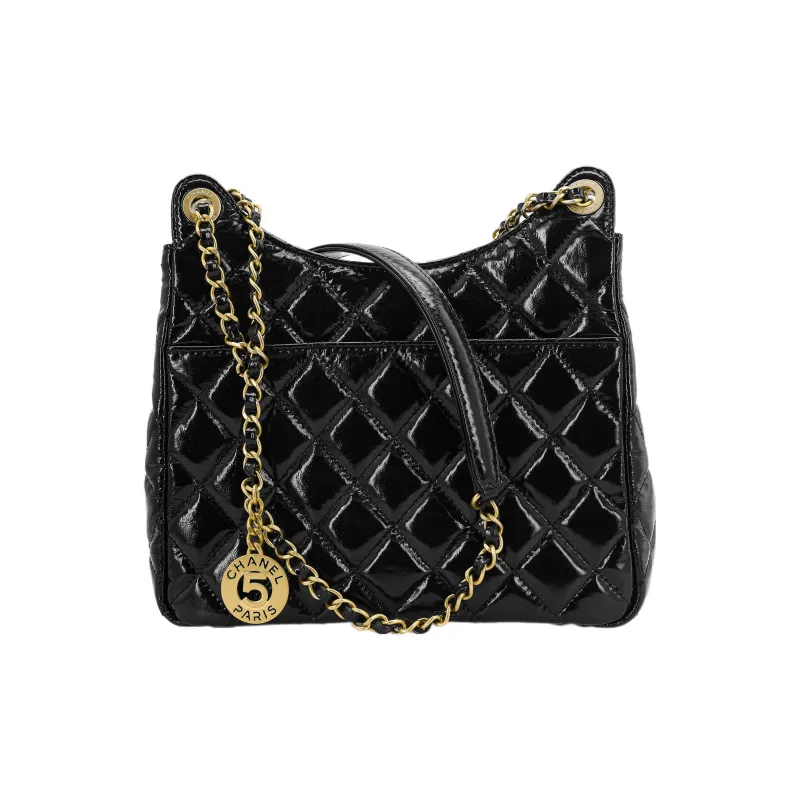 CHANEL 23C Spring HOBO Calfskin Hippie Bag, Shoulder Bag, Crossbody Bag Medium Size Women's Black-3
