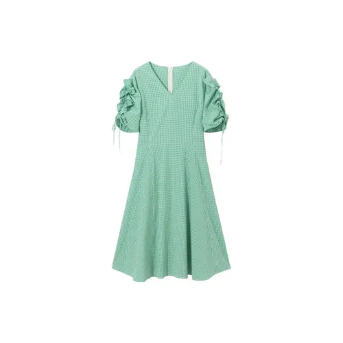 Broadcast Short-Sleeved Dresses Women's Lime Green Grid