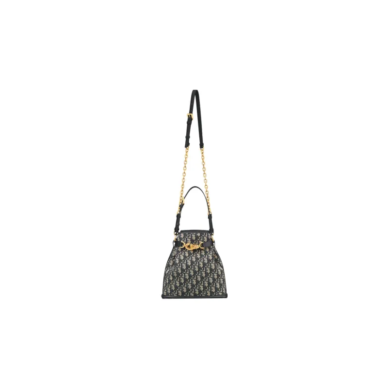 DIOR C'est Dior Oblique Print Cow Leather Patchwork Bucket Bag Portable Crossbody Bag Shoulder Bag Women's Blue-3