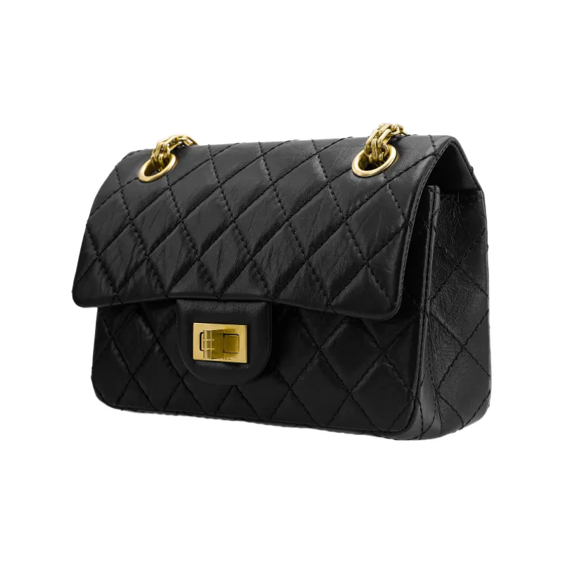 CHANEL 2.55 Cow Leather Flap Bag, Shoulder Bag, Crossbody Bag Mini Women's Black Gold & Black-1