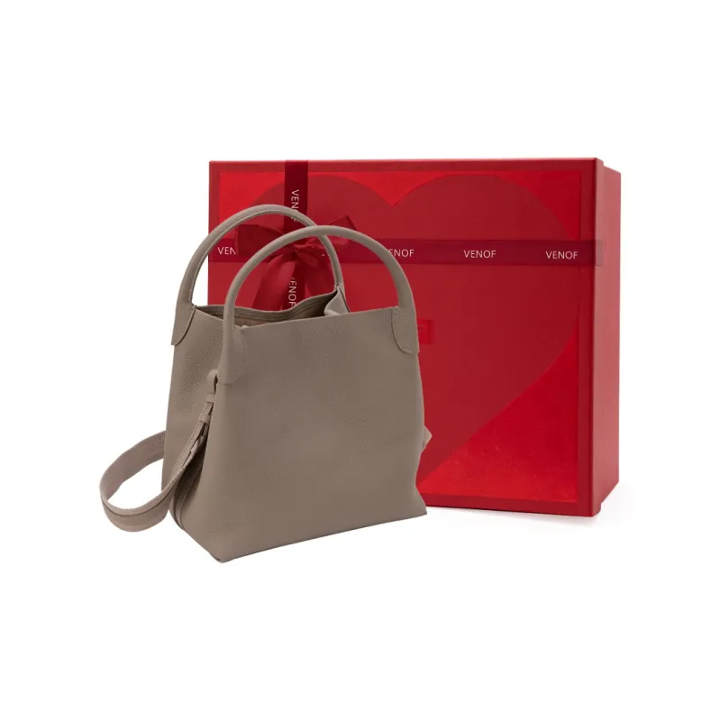 VENOF Cow Leather Bucket Bag, Crossbody Handbag Large Size Women's Haier Gray/Pastoral White-8