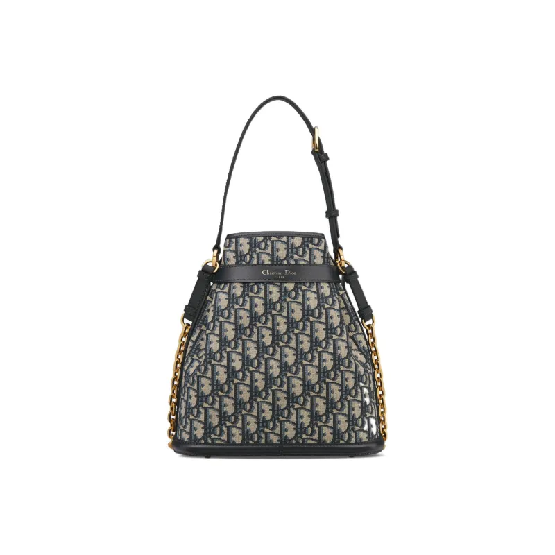 DIOR C'est Dior Oblique Print Cow Leather Patchwork Bucket Bag Portable Crossbody Bag Shoulder Bag Women's Blue-4