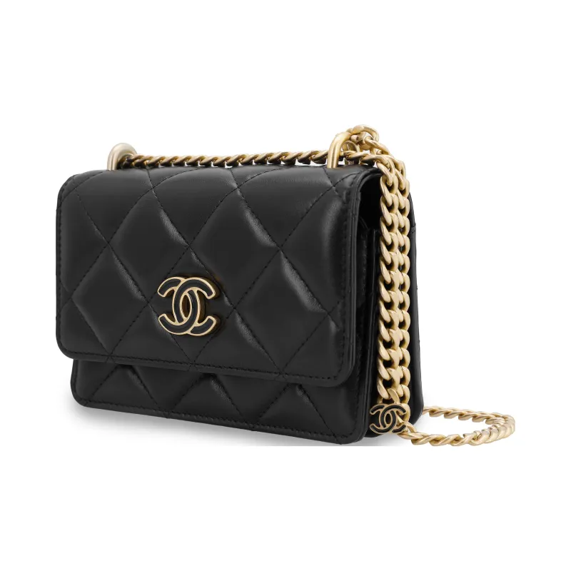 CHANEL WOC Metal Sheepskin One Shoulder Crossbody Clutch Women's Black-1