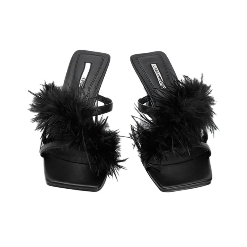 URBAN REVIVO Rubber Sole Quick Dry Slide Slippers Women's Jet Black-3