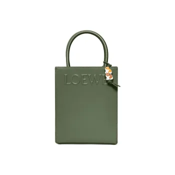 LOEWE Glossy Cow Leather Tote Bag Shopping Bag Handbag Women's Vintage Khaki Green