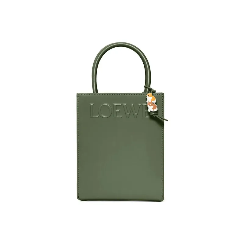 LOEWE Glossy Cow Leather Tote Bag Shopping Bag Handbag Women's Vintage Khaki Green-0