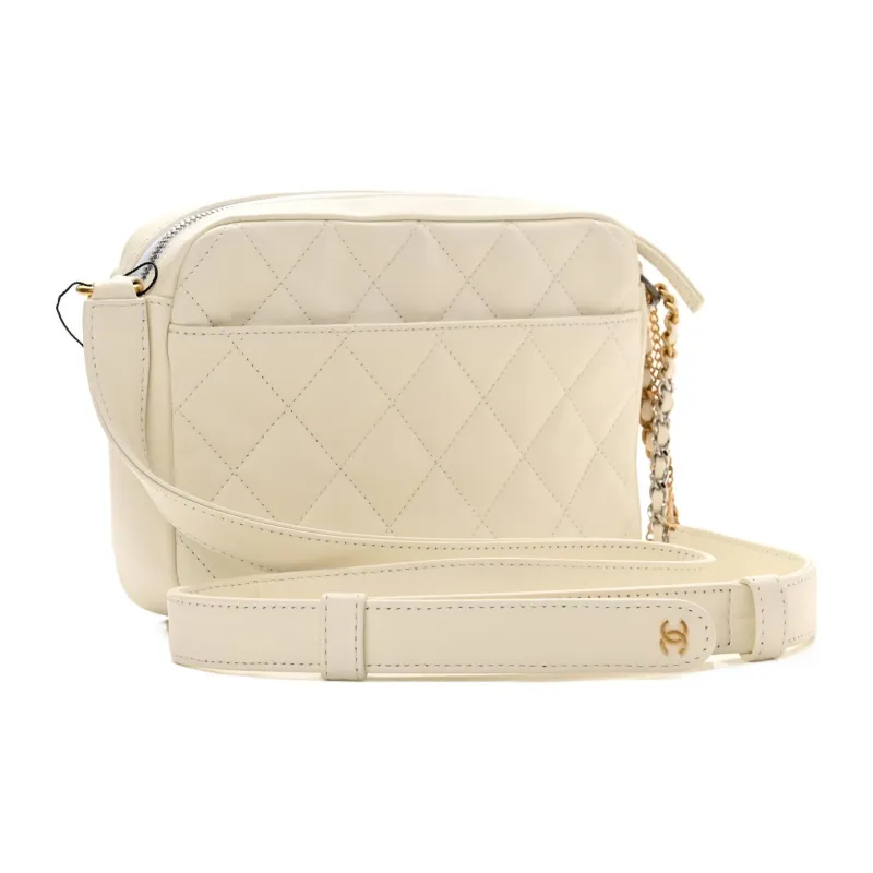 CHANEL 23P SS Calfskin Camera Bag, One Shoulder Handheld, Crossbody Bag Trumpets Women's White-1