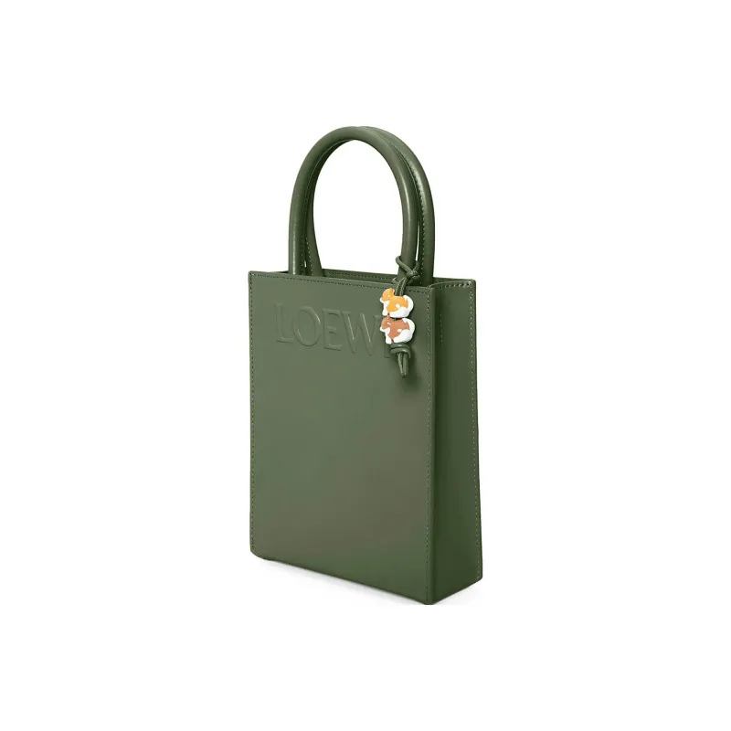 LOEWE Glossy Cow Leather Tote Bag Shopping Bag Handbag Women's Vintage Khaki Green-2
