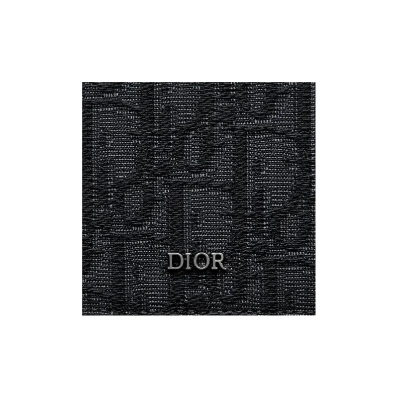 DIOR Jacquard Fabric Cash Clip Card Holder Wallet Men's Black-3