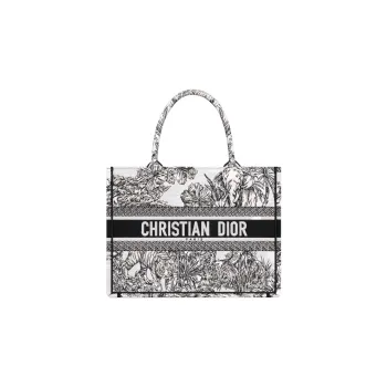 DIOR BookTote Embroidery Tote Bag, Shopping Bag, Handbag Medium Size Women's Black/White