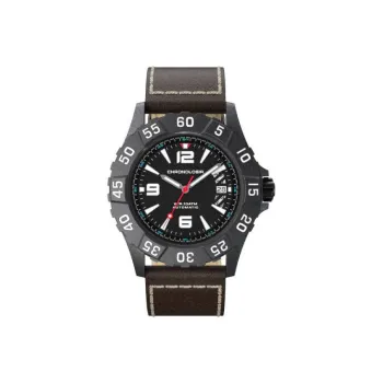 CHRONOLOGIA Mountaineer Collection Wrist Watch Mechanical Movement Leather Strap Black Dial Men's Watches 78476 8
