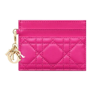 DIOR Lady Dior Sheepskin Card Holder Women's Rose Red