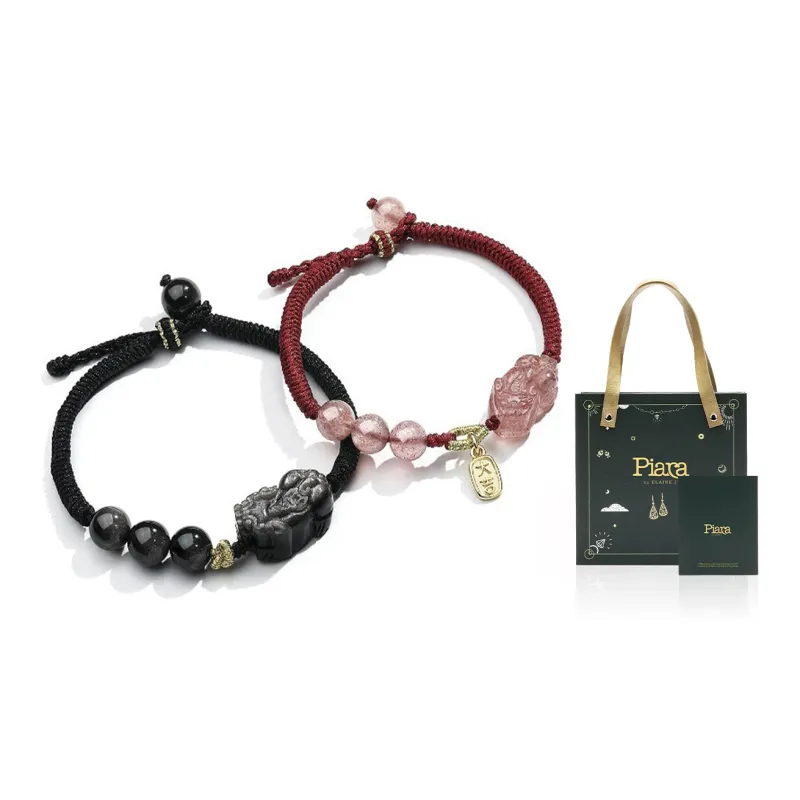 PIARA Silver Sheen Obsidian Strawberry Quartz Bracelets Unisex-2