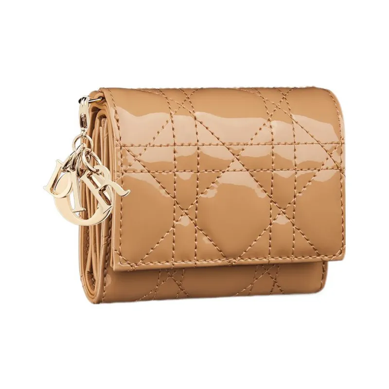DIOR Lady Dior Patent Leather Calfskin Wallet Women's Bronze-1