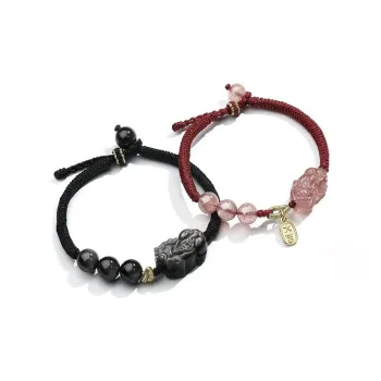PIARA Silver Sheen Obsidian Strawberry Quartz Bracelets Unisex