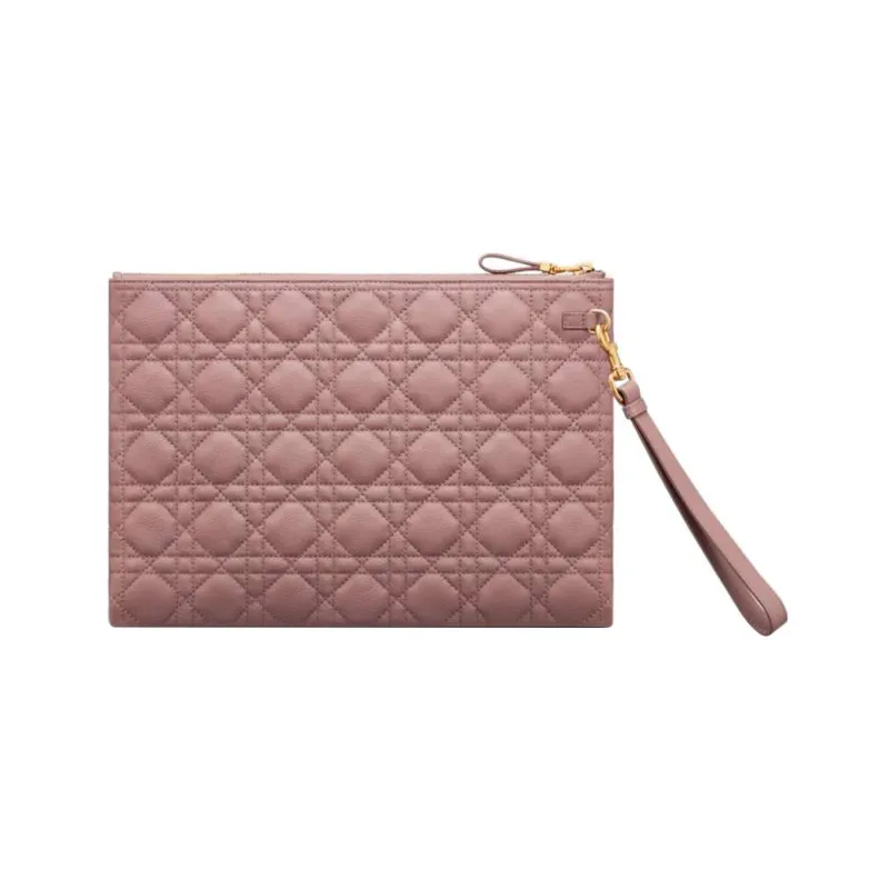 DIOR Caro Cow Leather Portable Clutch Large Size Women's Pink Peony-2
